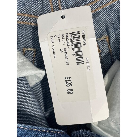 Evereve Ever Slouchy Jeans Size 24 Blue Dark Rinse Slit Distressed Hem Denim NEW - Picture 5 of 9